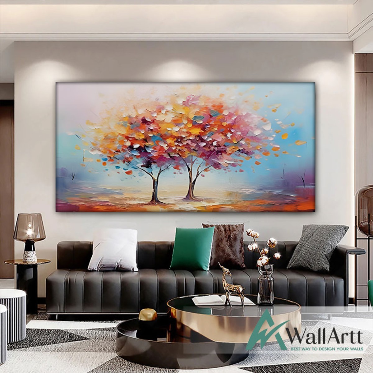 2 Trees with Colorful Leaves Textured Partial Oil Painting